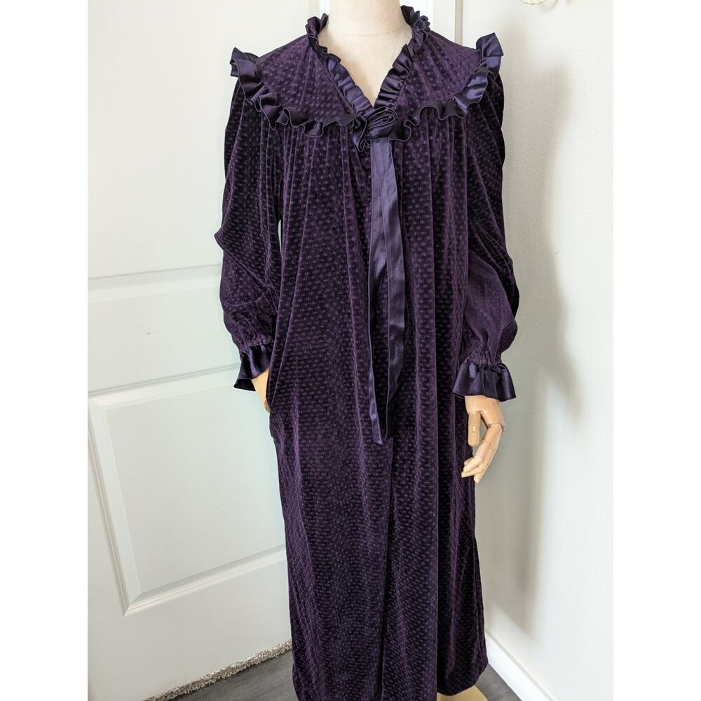 Vintage 70s Prairie Robe Purple Ruffle Elegant I Magnin SZ M